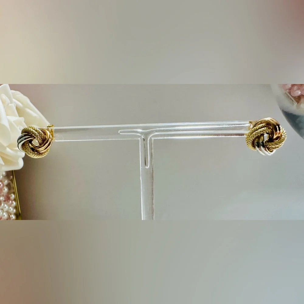Tricolor Knot Earrings. 💛 Real 18(18k) Karat Solid Gold Jewelry - Picture 4 of 14